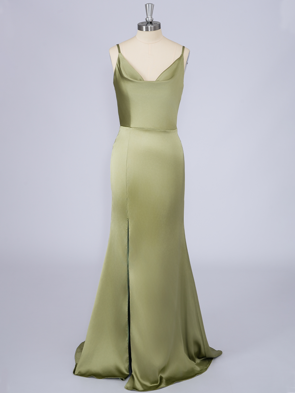 Dusty Sage Mermaid Silk Satin Spaghetti With Slit Long Prom Dress