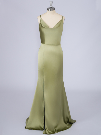 Dress Dusty Sage Mermaid Silk Satin Spaghetti With Slit Long Prom Dress