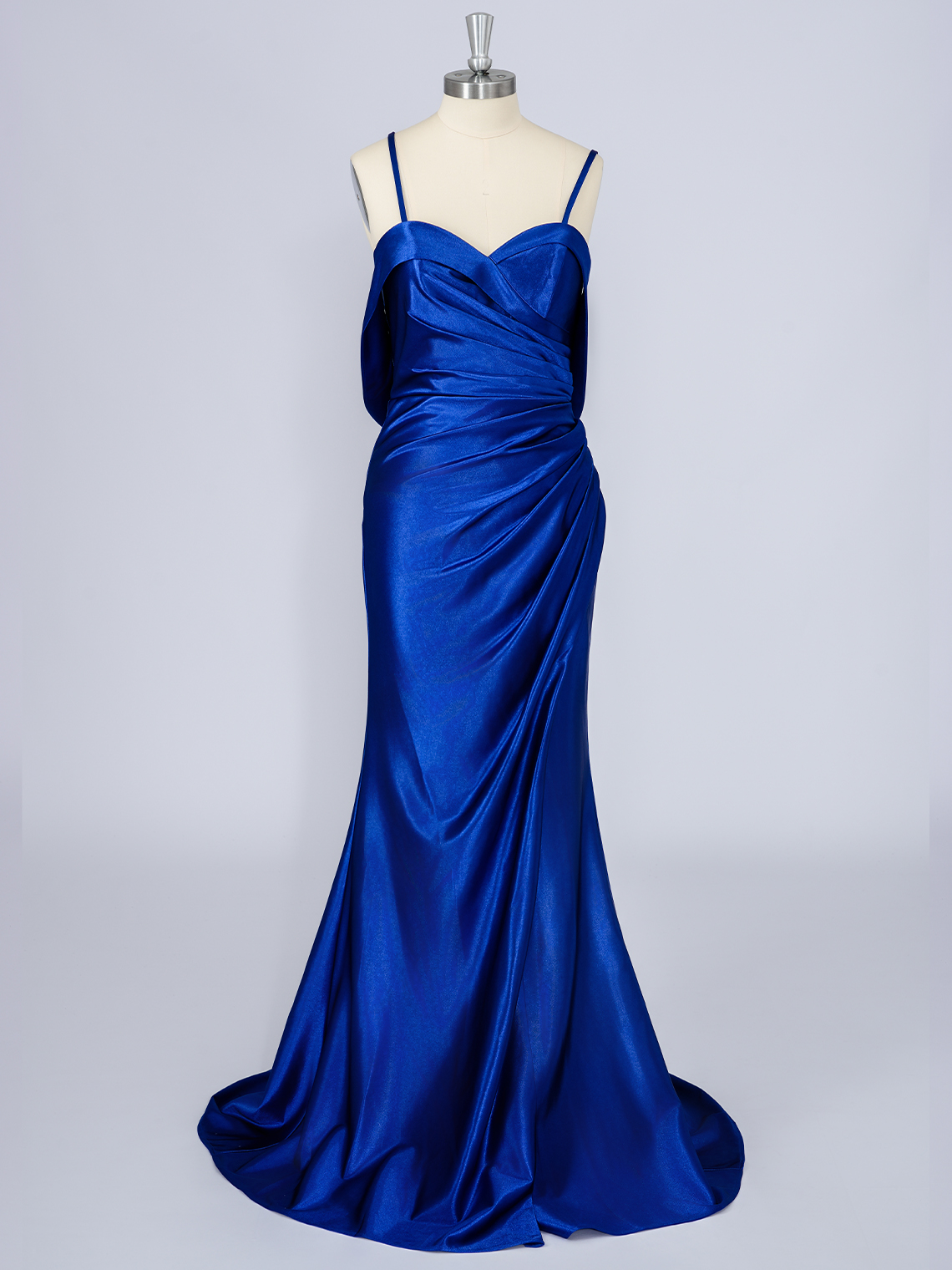 Royal Blue Mermaid Satin Sleeveless With Ruffles Long Prom Dress