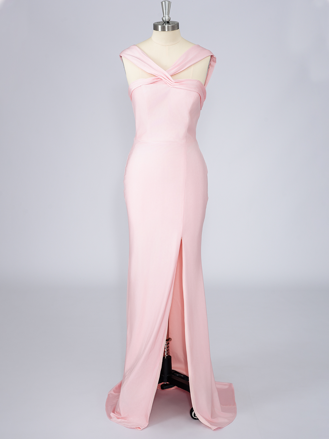 Pink Mermaid Satin Sleeveless With High Split Long Prom Dress