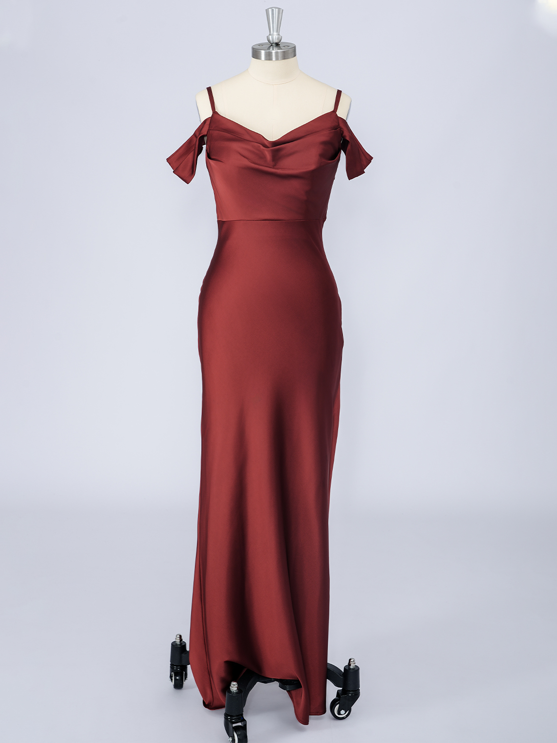 Burgundy Mermaid Satin Spaghetti Floor Length Long Prom Dress