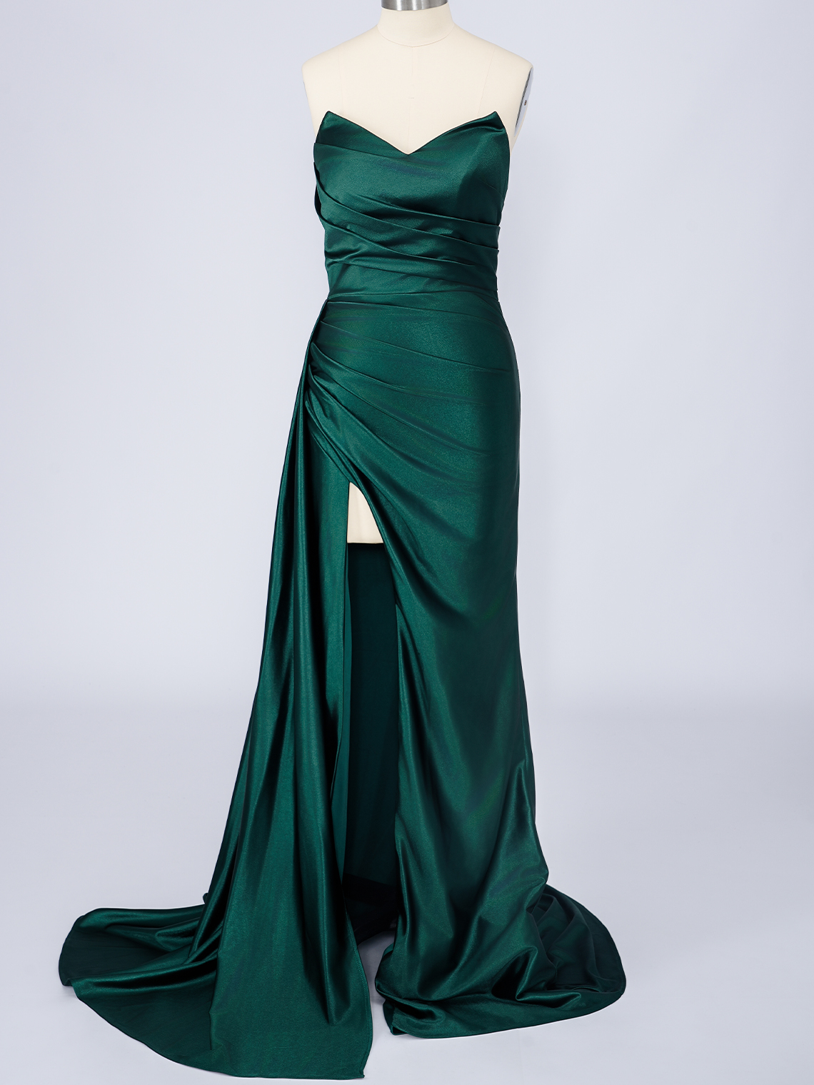 Dark Green Mermaid Satin Strapless With High Split Long Prom Dress 