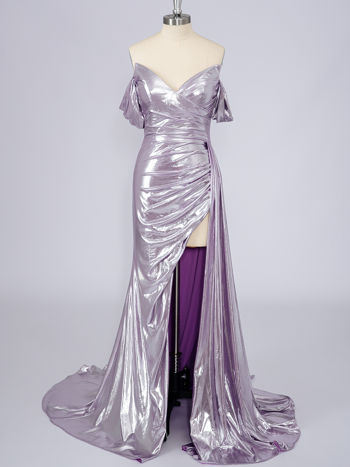 Lilac Mermaid Strapless Sleeveless With High Split Long Prom Dress