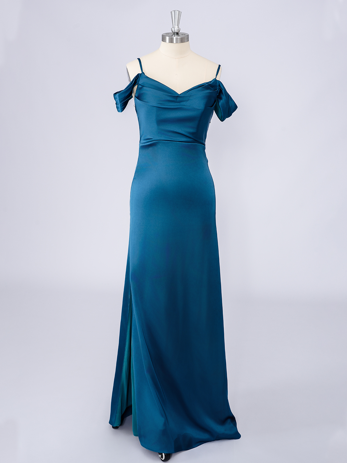 Teal Mermaid Satin Spaghetti Floor Length With Side Slit Prom Dress