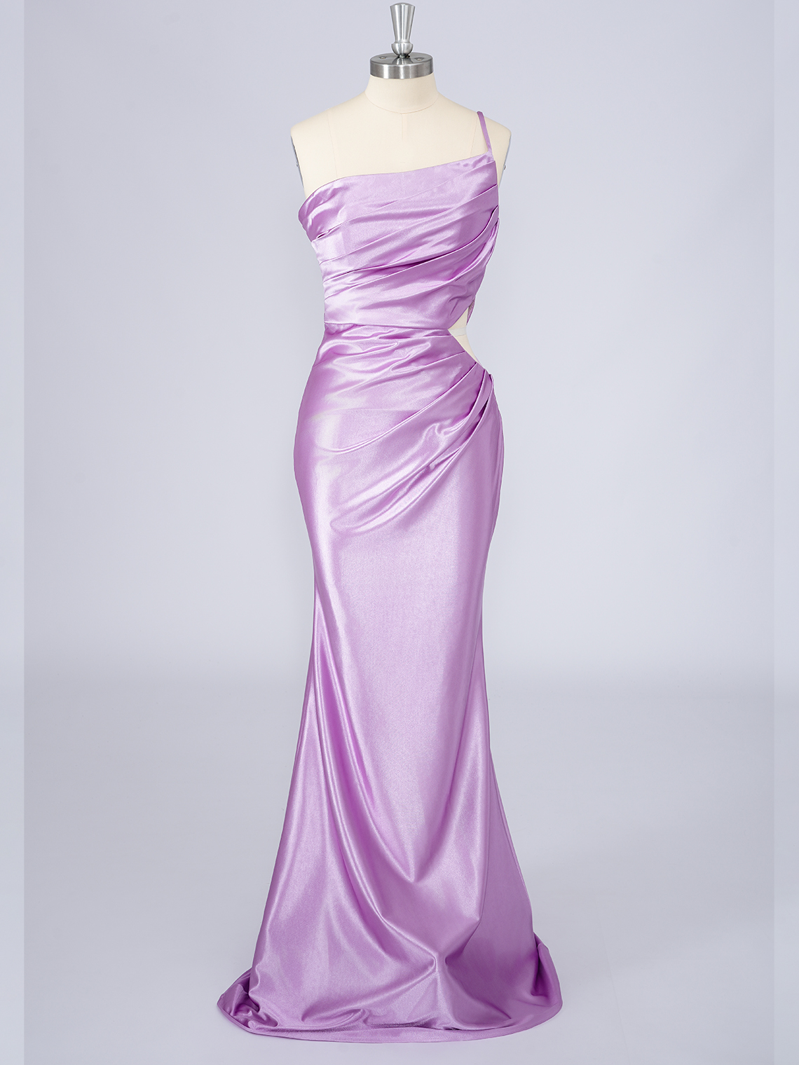 Lilac Mermaid Satin One Shoulder Solid Color With Pleats Prom Dress