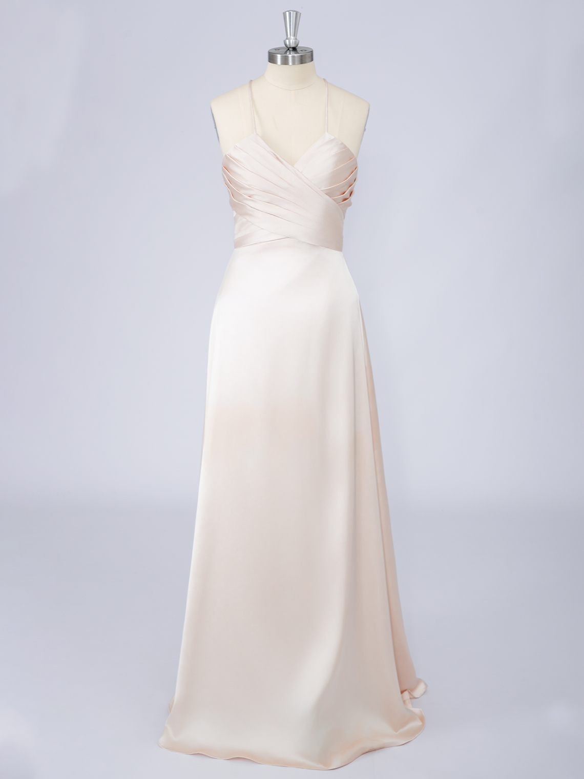 Pink A-Line Satin Solid Color Spaghetti Sleeveless Long Prom Dress