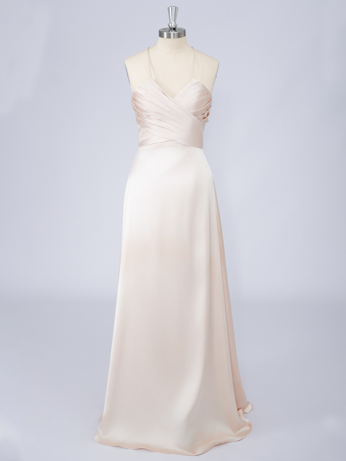 Pink A-Line Satin Solid Color Spaghetti Sleeveless Long Prom Dress