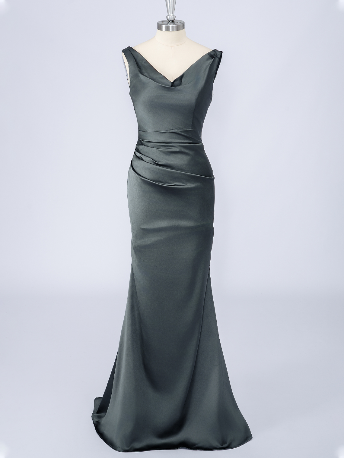 Dark Gray Mermaid Solid Color V Neck With Pleats Long Prom Dress