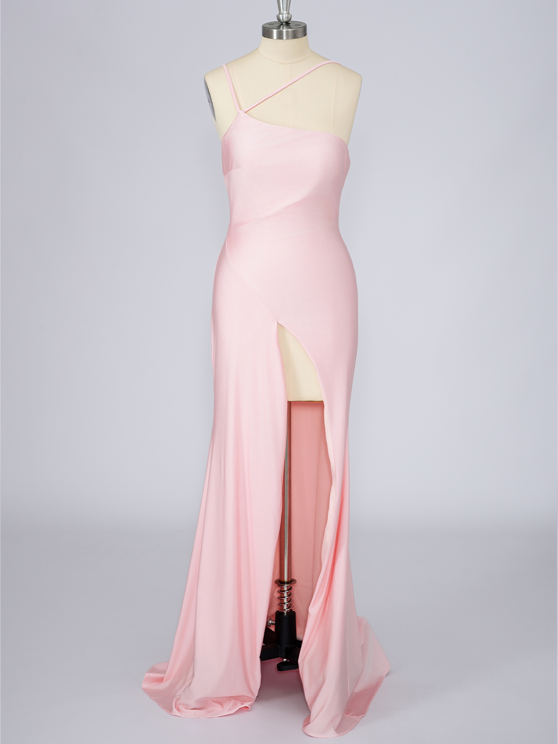 Sexy Pink Mermaid Solid Color Spaghetti With High Split Prom Dress