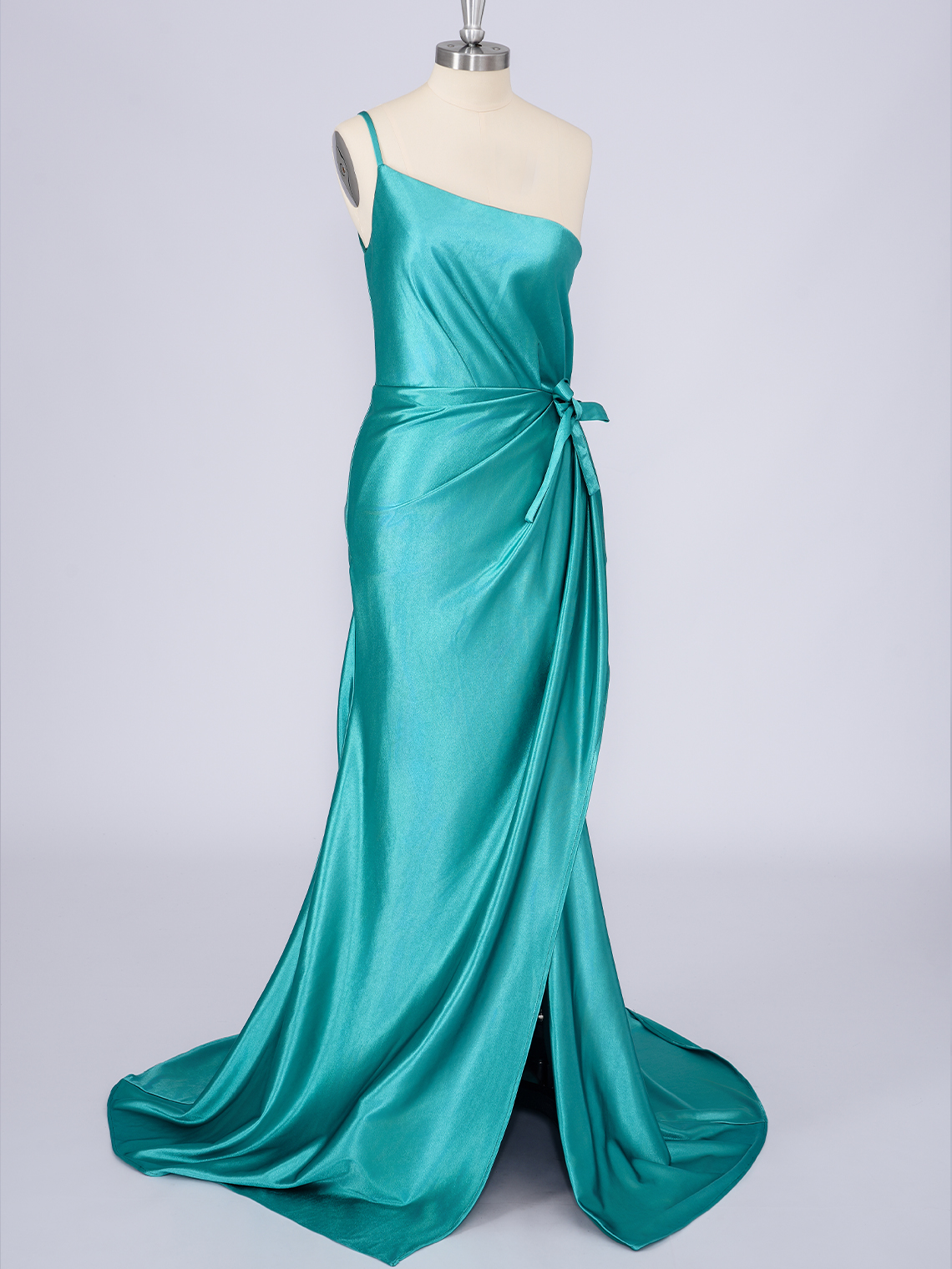 Turquoise Mermaid Solid Color One Shoulder With Bow knot Prom Dress
