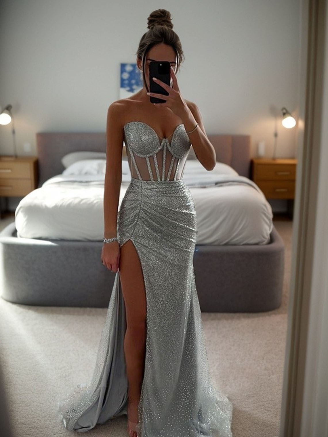 Sheath Sequin Sweetheart Sleeveless With Slit Long Prom Dress