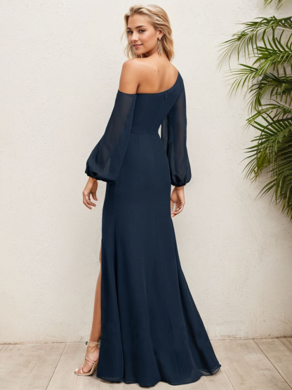 Dress Mermaid Chiffon Flutter Sleeve Floor Length With Slit Evening Dress