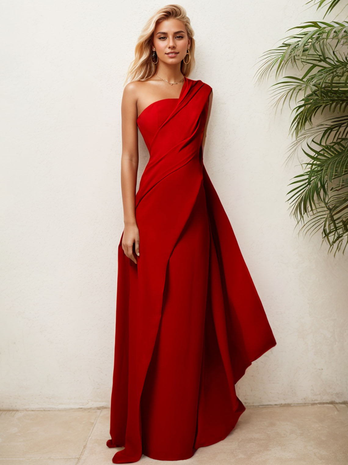Sheath Chiffon One Shoulder Sleeveless with Pleats Evening Dress