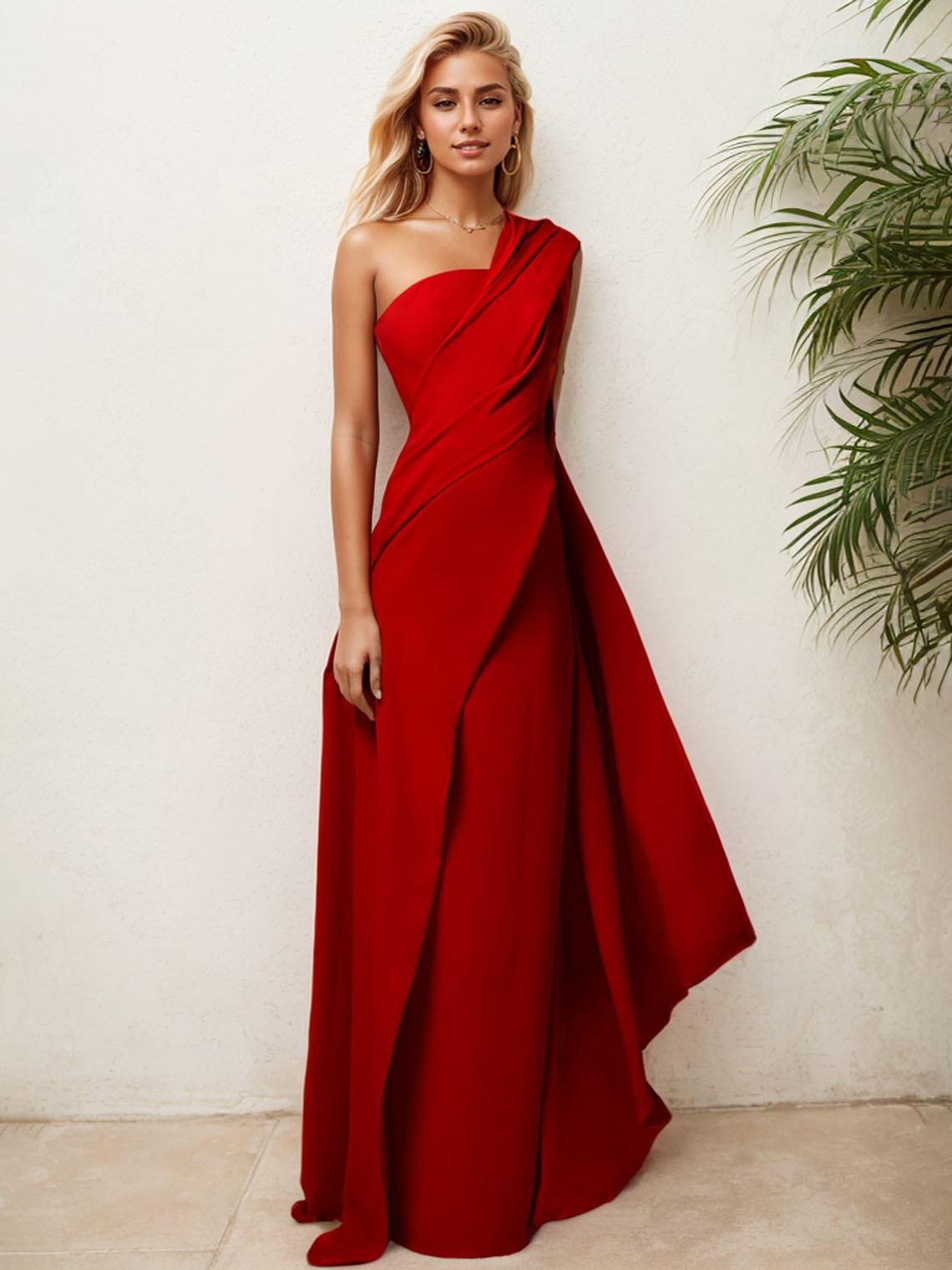 Sheath Chiffon One Shoulder Sleeveless with Pleats Evening Dress