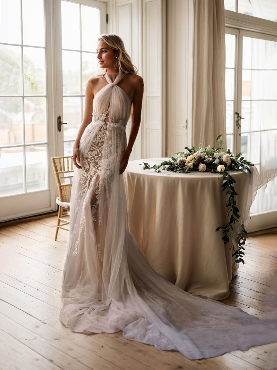 Ivory Sheath Camisole Court Train With Beading Boho Wedding Dress