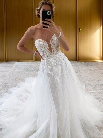 Dresses A line Tulle Sweetheart Sleeveless With Appliques Wedding Dresseseses