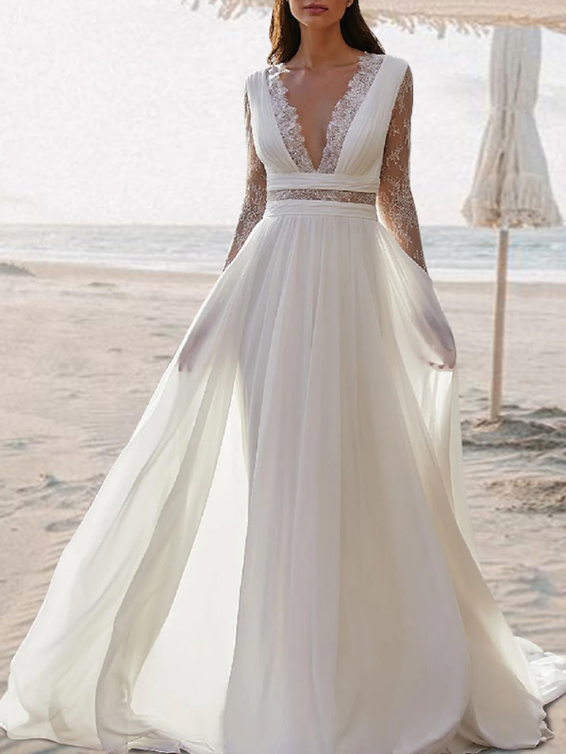 A Line Chiffon V Neck Open Back With Pleats Boho Wedding Dresses