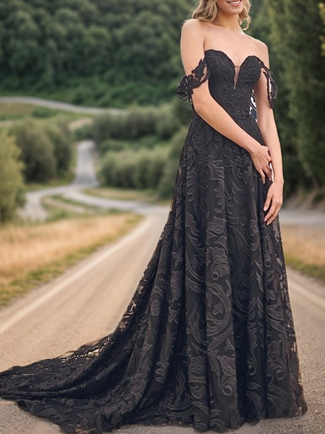 A line Black Lace Sweetheart Sleeveless With Appliques Wedding Dress