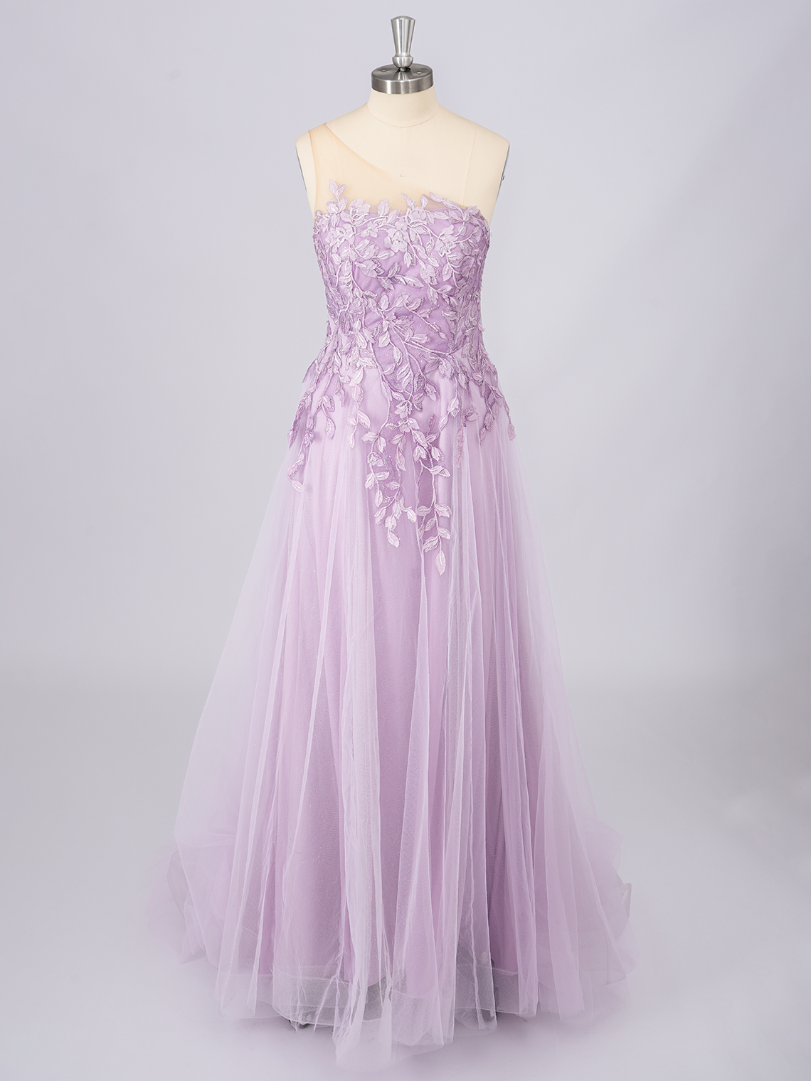 A-Line Tulle One Shoulder Floor Length With Appliques Long Prom Dress