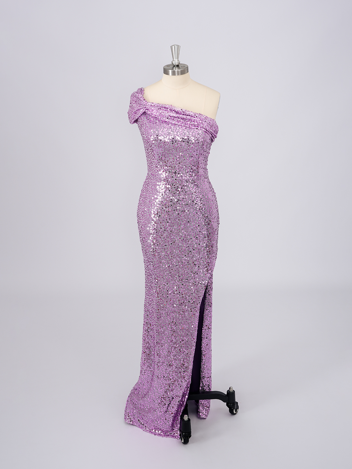 Lilac Mermaid Sequins One Shoulder Sleeveless With Slit Prom Dress