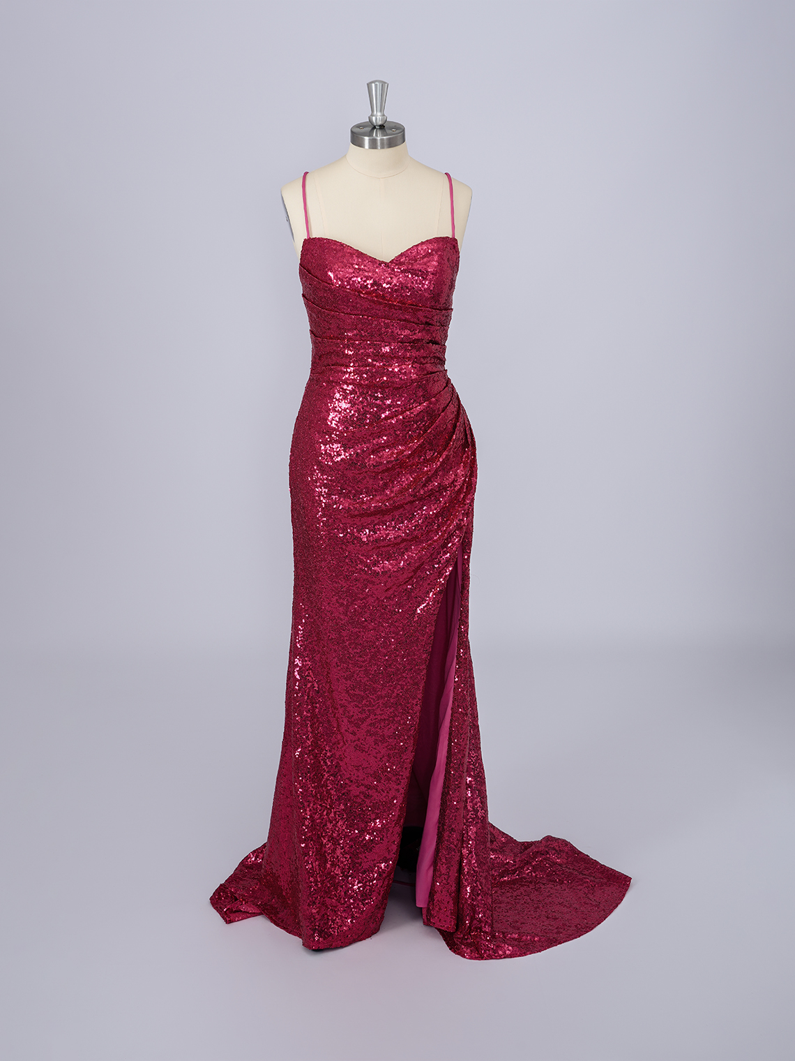 Light Burgundy Mermaid Sleeveless Spaghetti With Slit Prom Dress