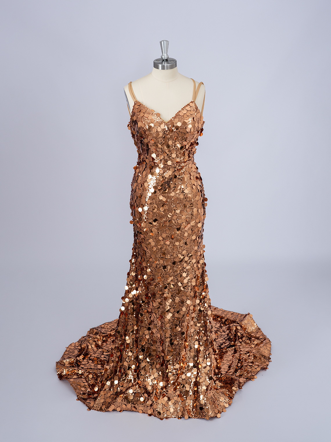Sparkle Gold Mermaid Court Train With Sequin Long Prom Dress