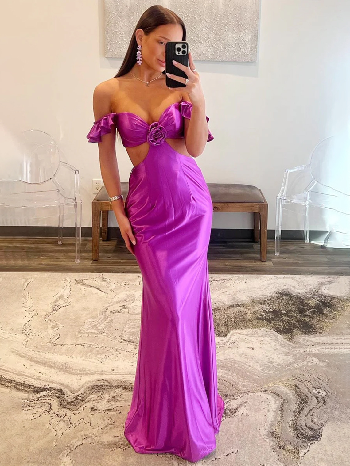 Mermaid/Trumpet Satin Flutter Sleeve Cutout Floor Length Evening Dress