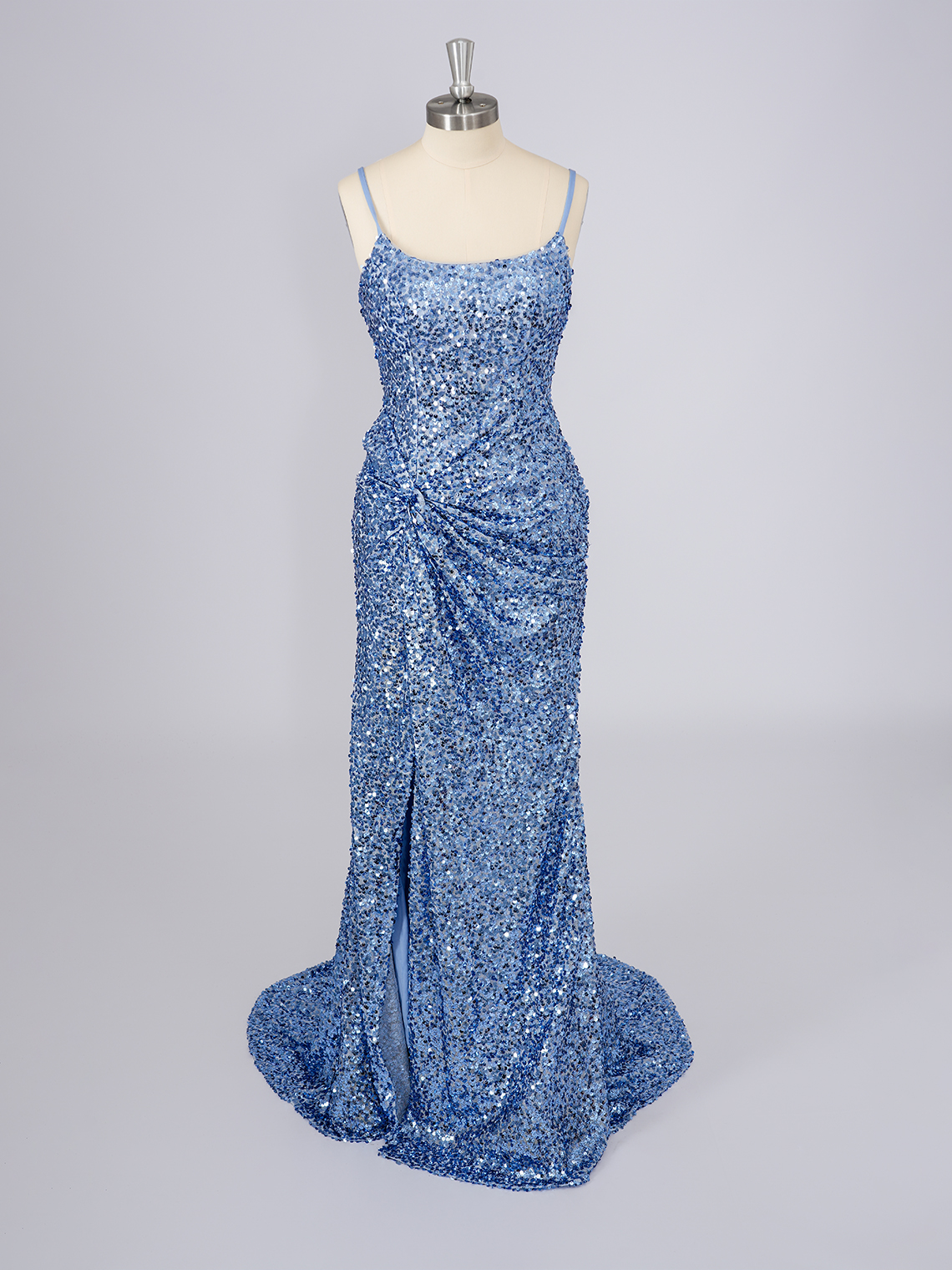 Sparkle Mermaid Scoop Neck Sleeveless With Ruffles Long Prom Dress