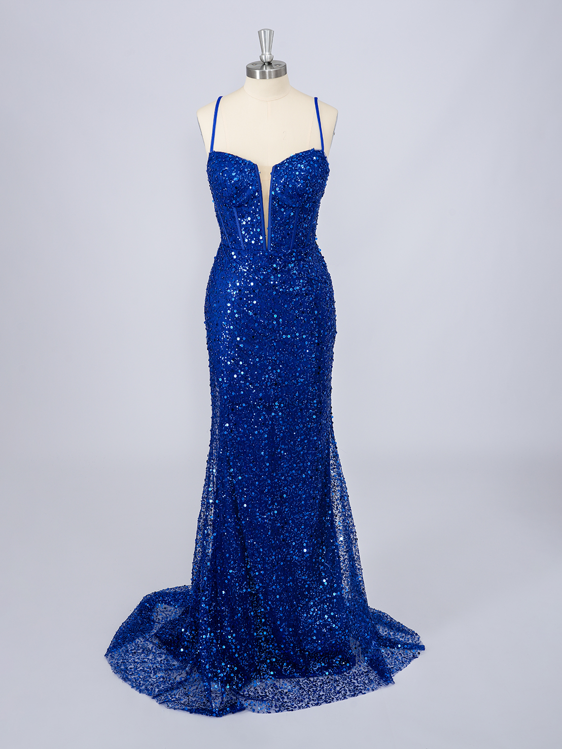 Sparkle Royal Blue Mermaid Deep V Neck Sequins Long Prom Dress