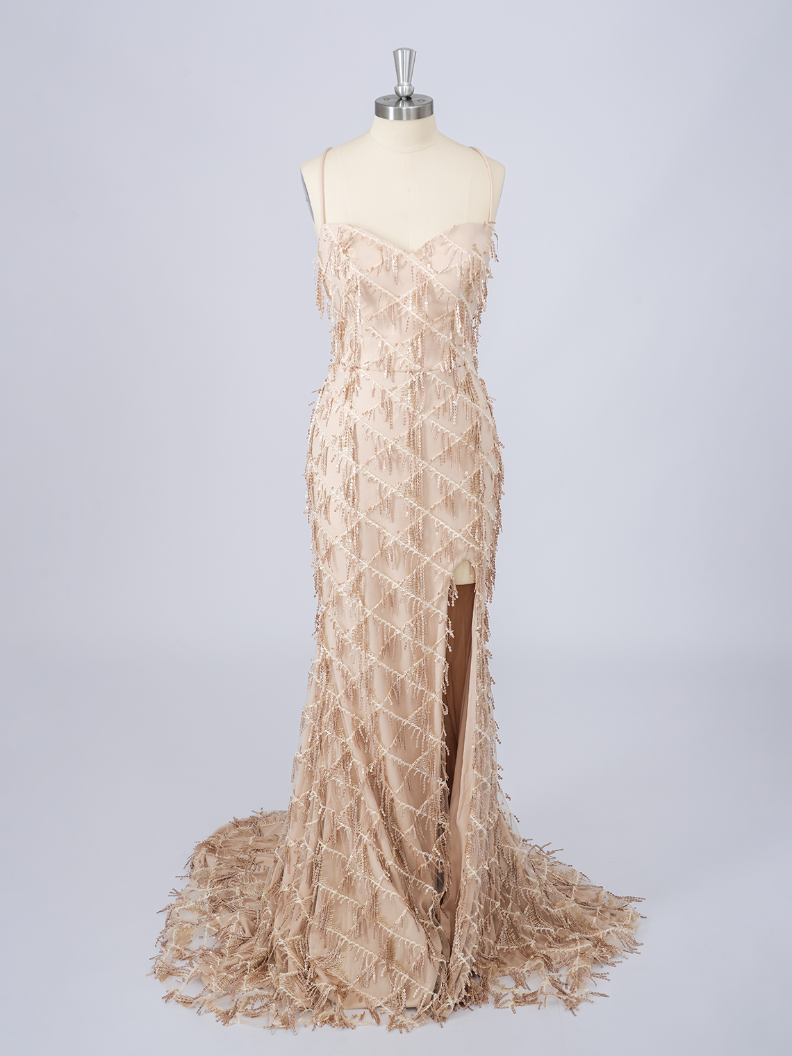 Sexy Mermaid Sequins Spaghetti High Split with Tassel Long Prom Dress