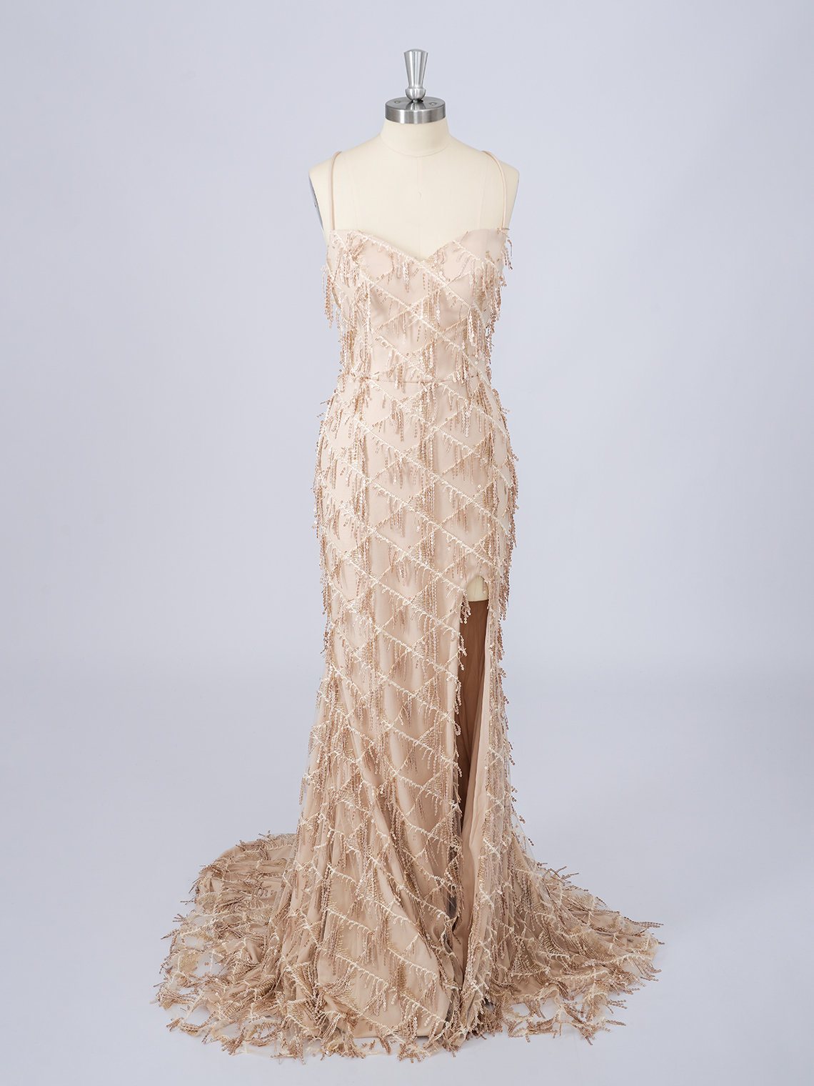 Sexy Mermaid Sequins Spaghetti High Split with Tassel Long Prom Dress