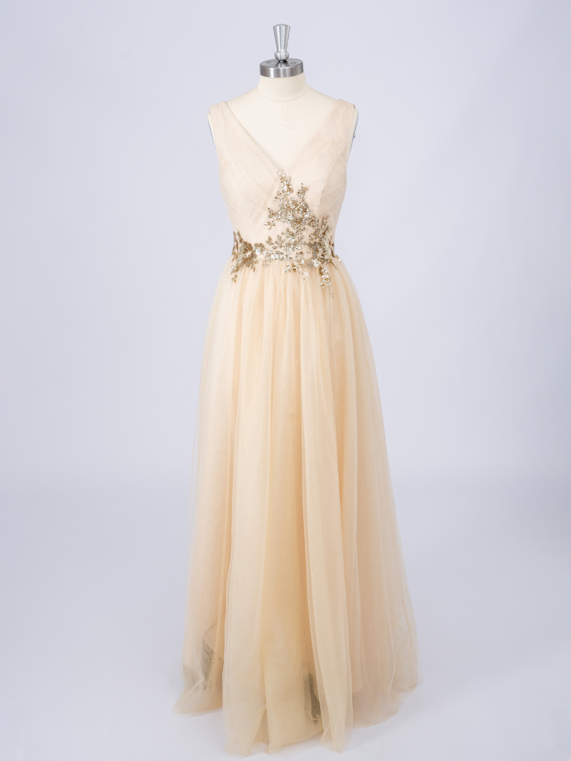 Pearl Pink A-Line V Neck Floor Length with Appliques Evening Dress
