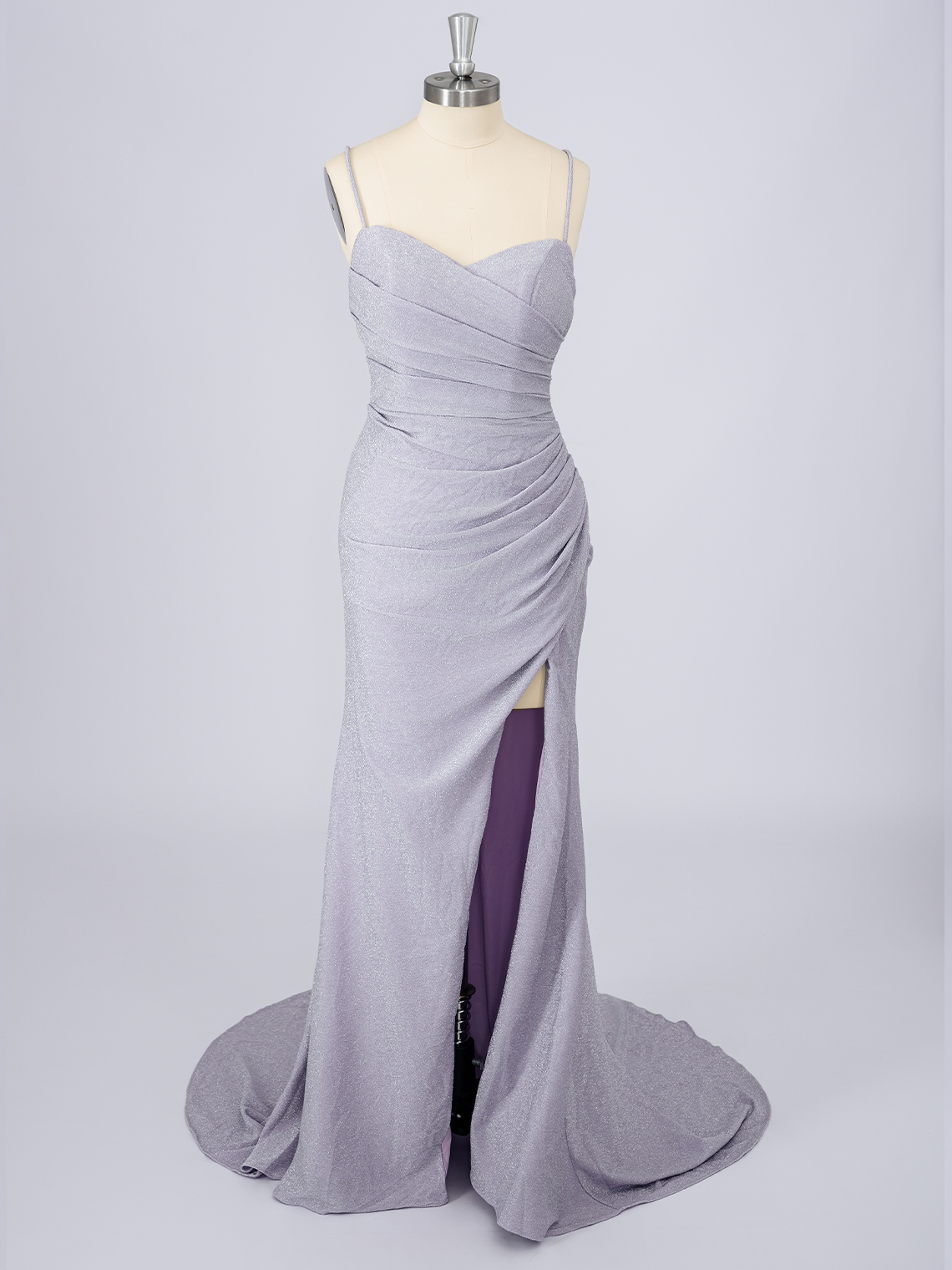 Mermaid Crape Spaghetti Pleats With High Split Long Prom Dress