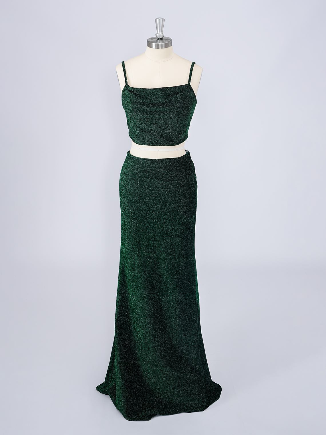 Sexy Dark Green Two Piece Spaghetti Floor Length Long Prom Dress