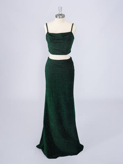 Dress Sexy Dark Green Two Piece Spaghetti Floor Length Long Prom Dress