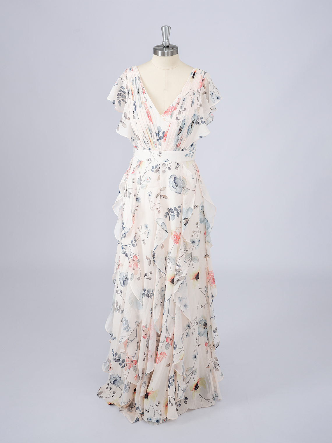 A-Line Chiffon Dress with floral patterns With Ruffles Prom Dress