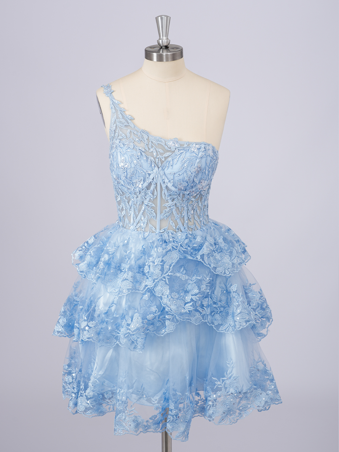 A-Line Tulle One Shoulder Sequin With Appliques Short Homecoming Dress