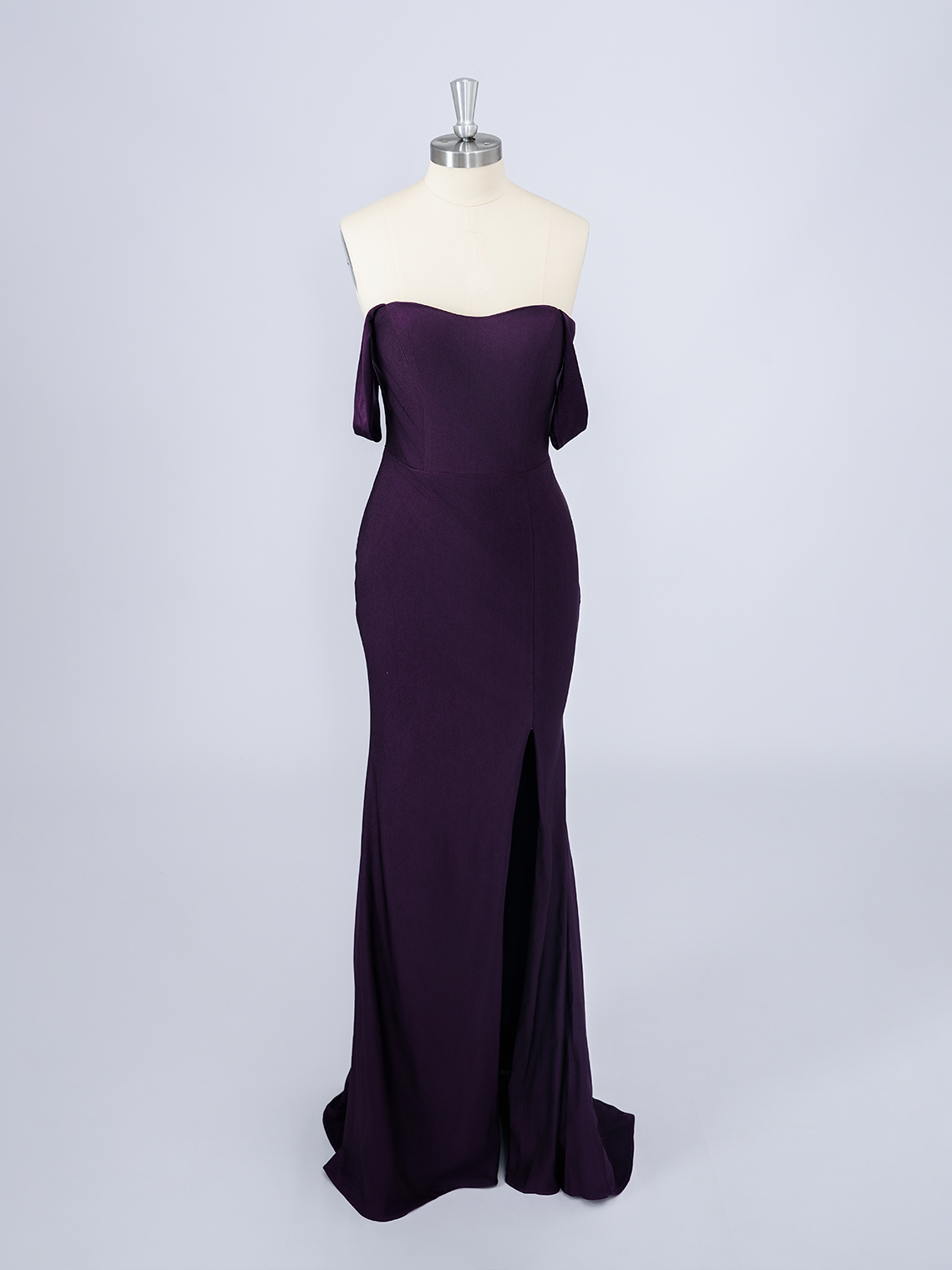 Dark Grape Mermaid Satin Strapless With High Split Long Prom Dress