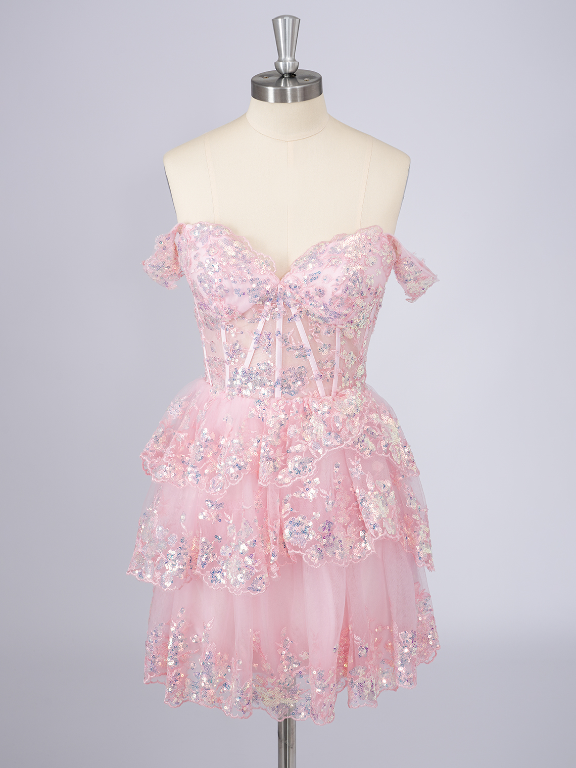 A-Line Tulle Strapless With Appliques Short Homecoming Dress