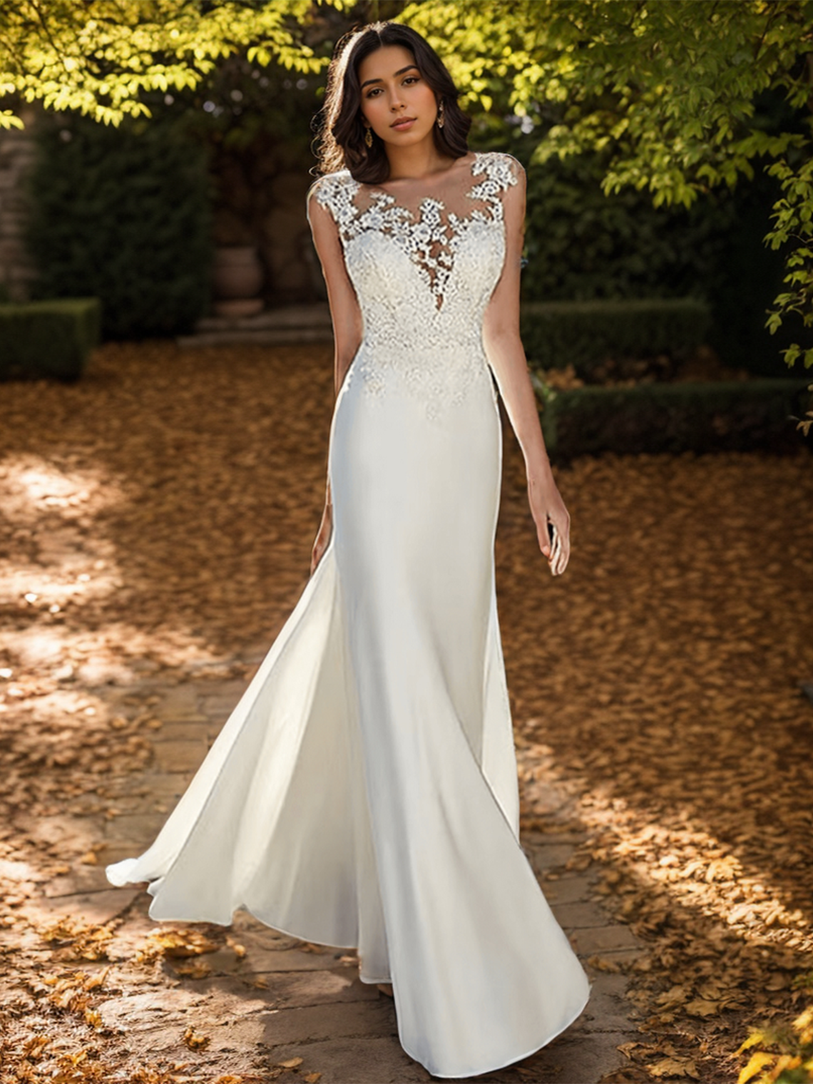 Mermaid/Trumpet Beach Open Back Wedding Dress Illusion With Appliques