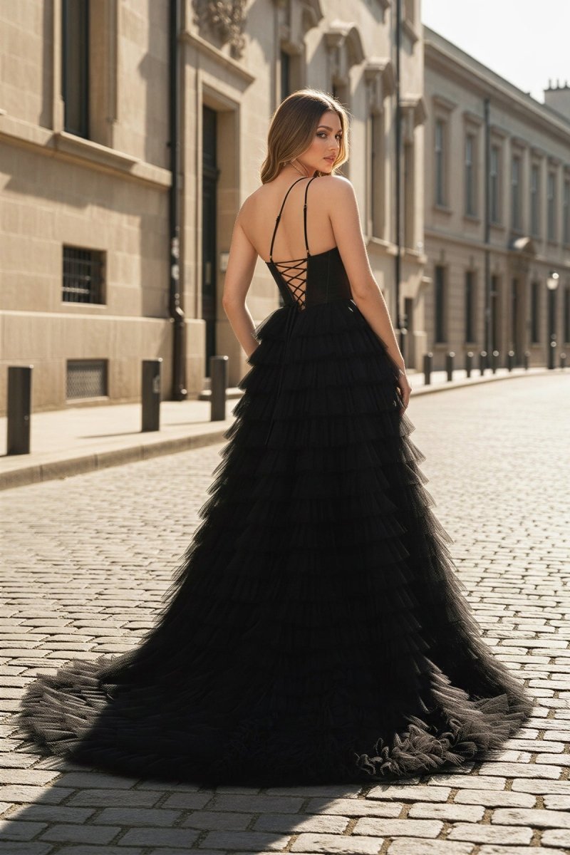 A Line One Shoulder Tiered Long Prom Dresses Evening Dresses, product image 2