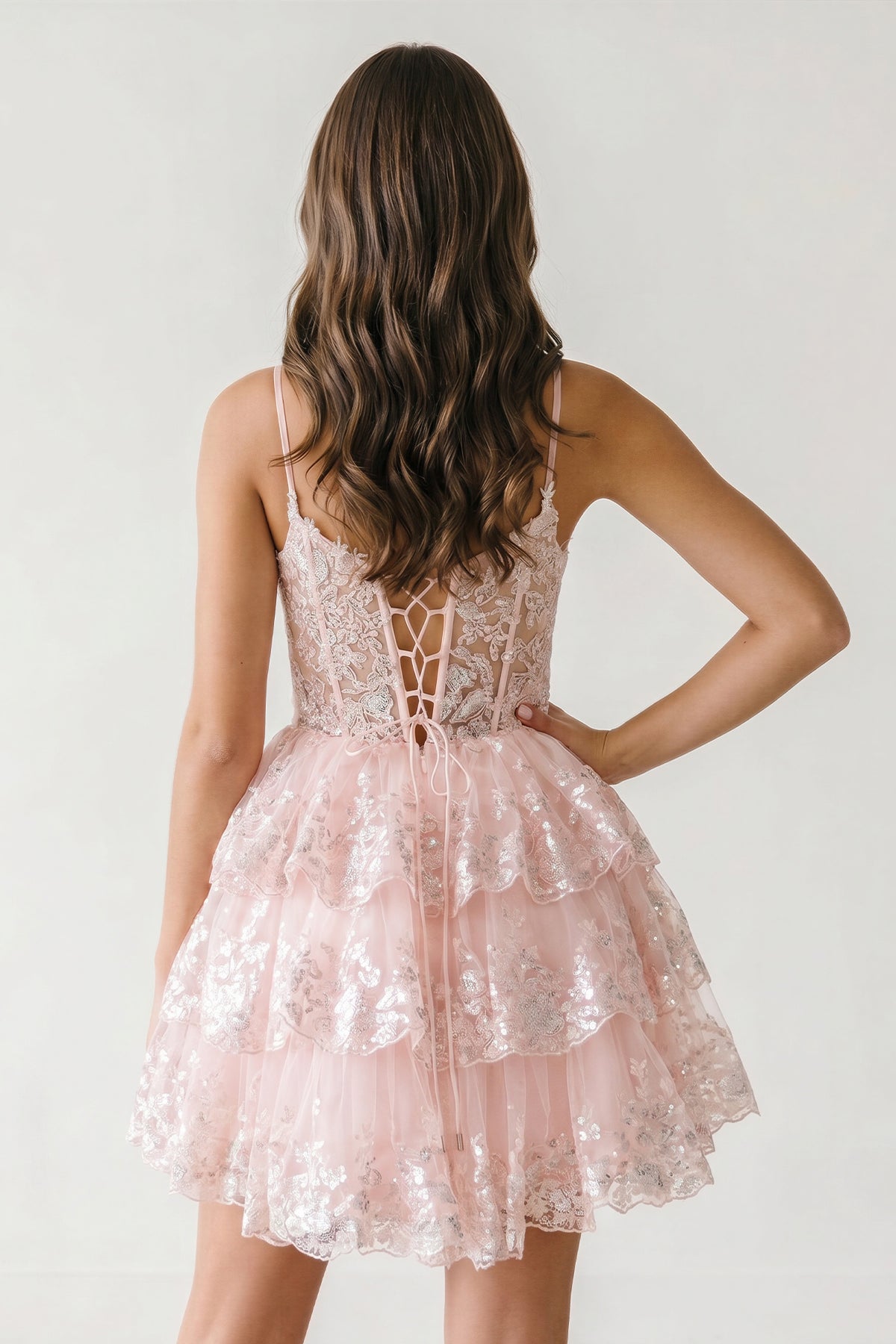 A- Line Sky Blue Sequins Multi-Layers Short Homecoming Dresses