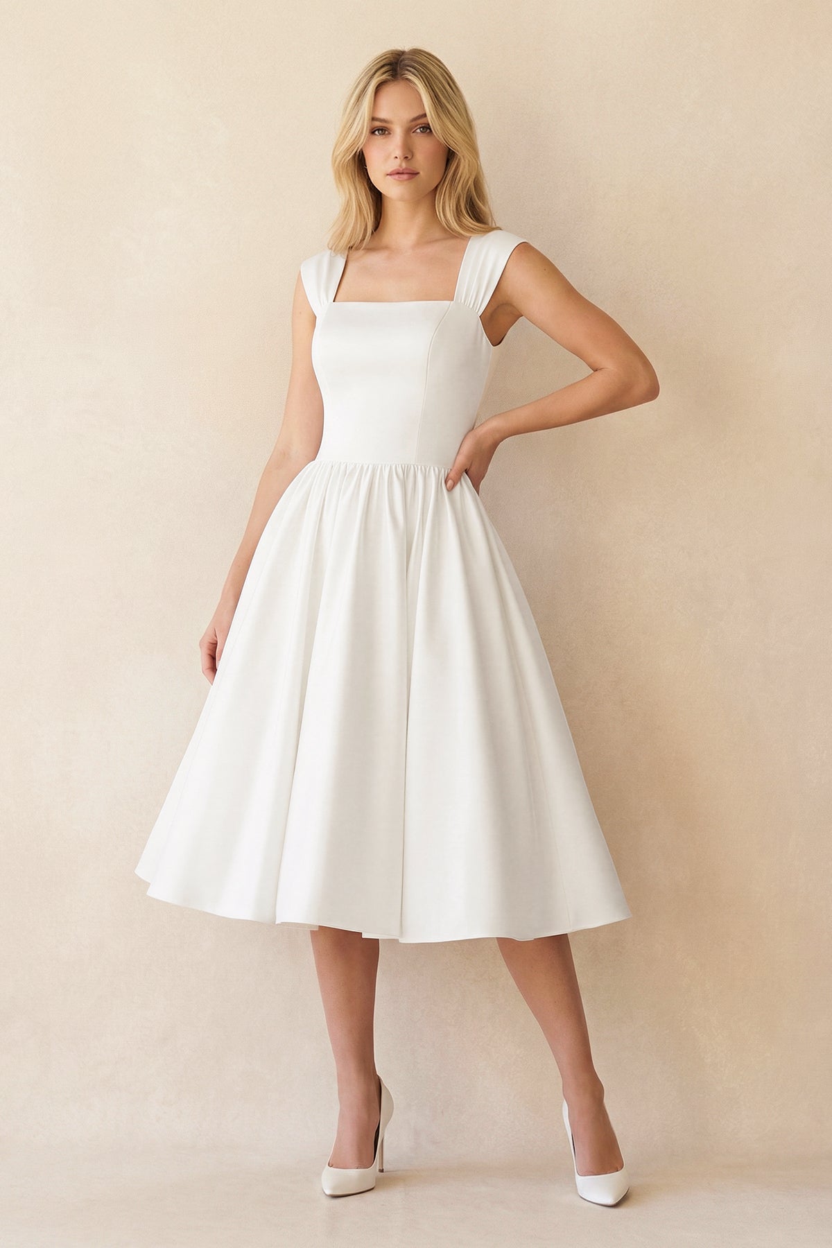 A-Line Sleeveless Lace-Up Back Satin Wedding Dresses, product image 1