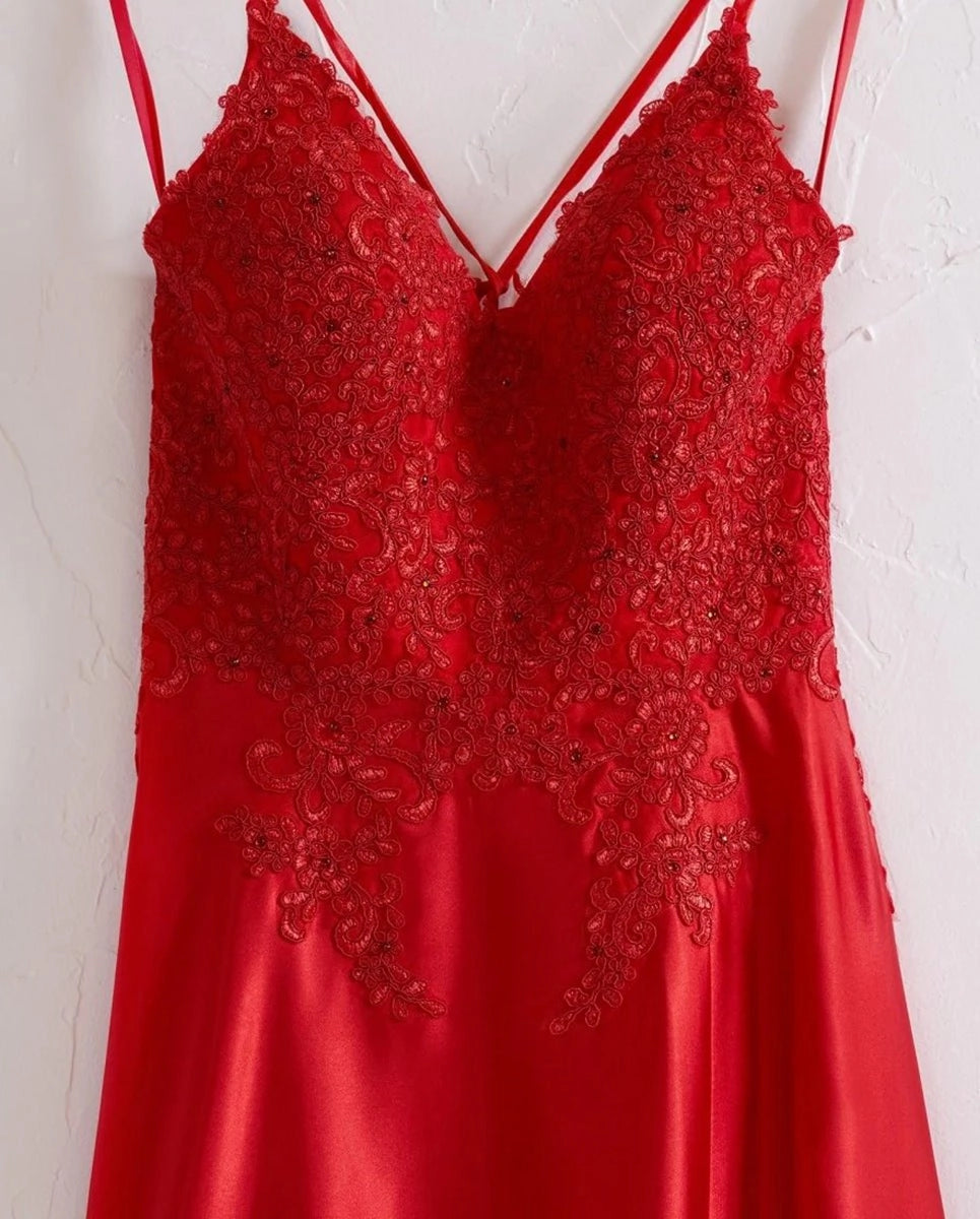 A-line Spaghetti Straps Corset Back Prom Dresses With Split Evening Dresses, product image 5