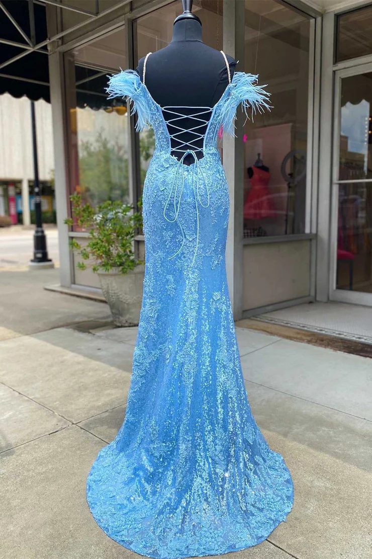 Mermaid/Trumpet Slit Sequined Appliques Sweep/Brush Train Sleeveless Long Prom Gown Evening Dresses