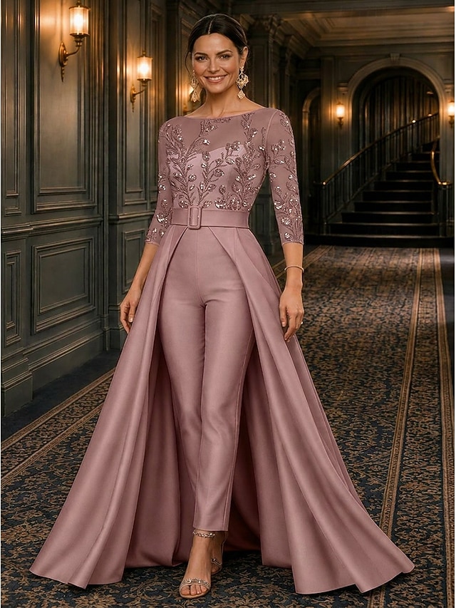 jumpsuit pantsuit mother of the bride dresses ankle length lace with beading 3/4 length sleeve, supplier image 7
