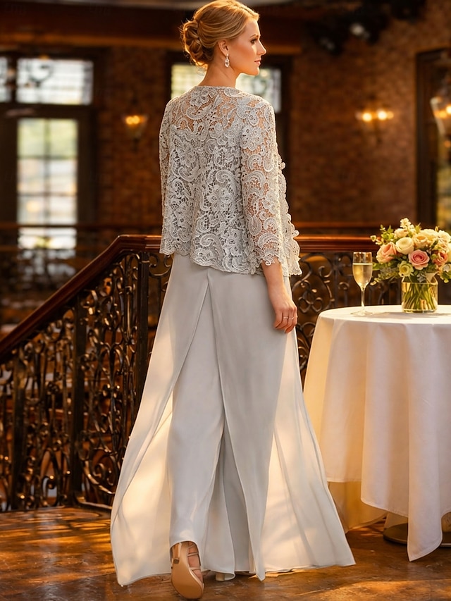 jumpsuit pantsuit mother of the bride dresses floor length chiffon lace with appliques sleeveless, supplier image 2