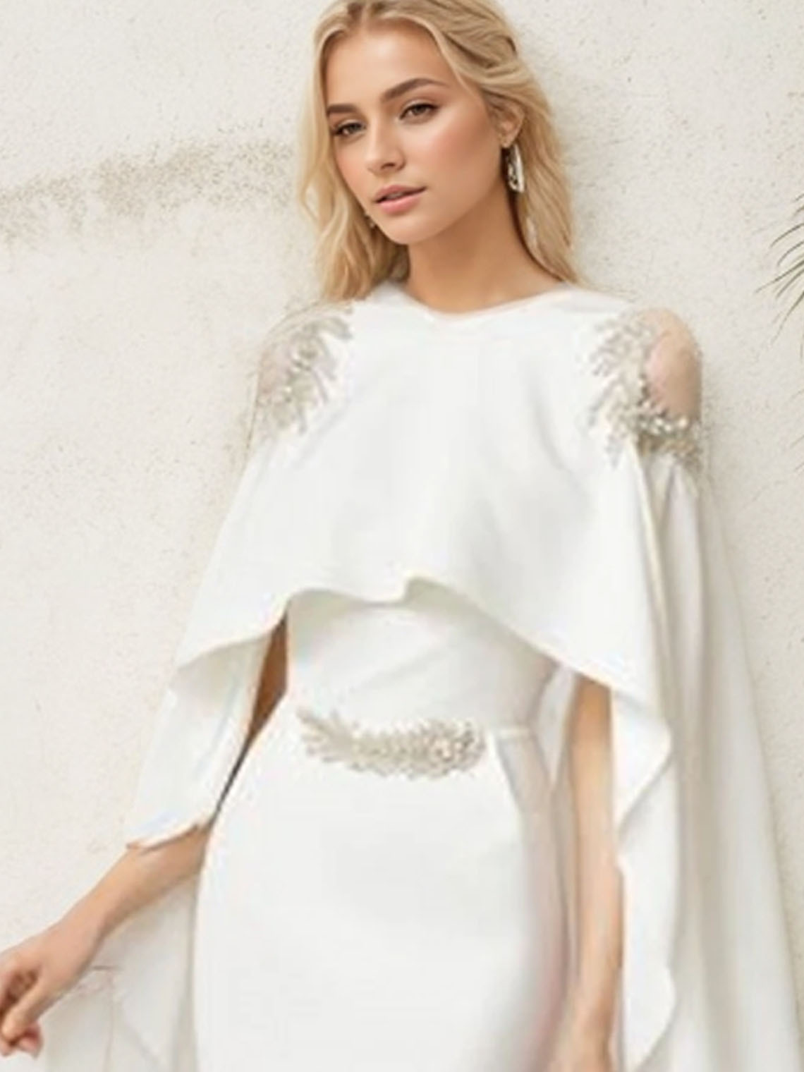 White Mermaid Jewel Neck Sleeveless with Appliques Evening Dress
