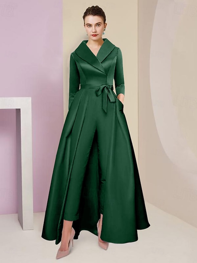 jumpsuit pantsuit ankle-length mother of the bride dress wedding guest dress formal dress 3/4 sleeves satin elegant simple, supplier image 18