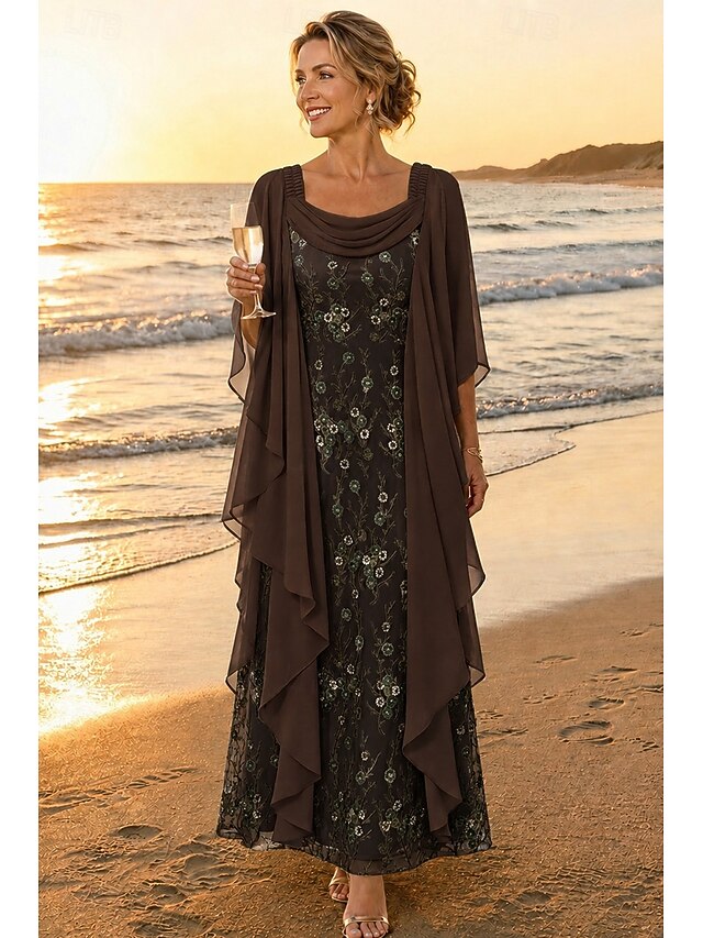 a-line mother of the bride dresses ankle length chiffon lace with beading 3/4 length sleeve elegant, supplier image 16